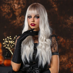 Heat Resistant Fiber Long Wig Platinum Ombre Natural Curly Hair Synthetic Bangs Wig Curly Hair Matte High Density Real Photo