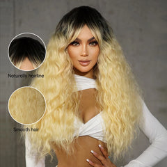 Inventory Fast Shipping Synthetic black hair roots yellow wig matte Deep Wave wig long curly Kinky Curl hair African wigs