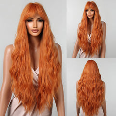 Wigs Wholesale Long Curly Blonde Ombre Synthetic Wigs with Bangs Brown Highlights Water Wavy Hair Wig for Black Women