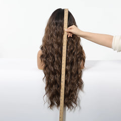 Futura Fiber 13x6 Lace Synthetic Wig Dark Brown Mixed Color Long Curly Soft Natural Wave Body Wave Live Video