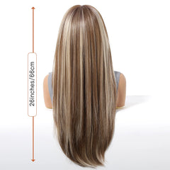 13x6 HD U Lace Wig Synthetic Future Fiber Straight Natural Hair Vertical Light Brown Gold Stripes Real Photo Video Medical