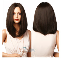OEM/ODM Dark brown amber Pink Medium straight hair with bangs natural women's wig role play / daily synthetic hair