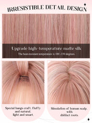 High-Grade Fiber Synthetic Wig Long and Loose Straight Pink Hair Elastic Breathable Cap with Rose Mesh Real Photo
