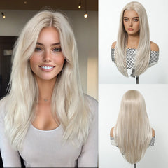 Improved Hairstyle 13*6 HD U Lace Wig Synthetic Future Fiber Natural Soft Wig Long Straight Blonde Platinum Color 613 Wig