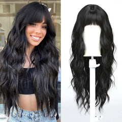 Heat Resistant Fiber Long Wig Platinum Ombre Natural Curly Hair Synthetic Bangs Wig Curly Hair Matte High Density Real Photo