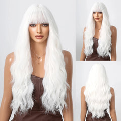 MOQ1 Ombre Blonde Brown Curly Wig Long Wave Hair Wigs with Bangs for White Women Synthetic Wig with Dark Roots Daily Use