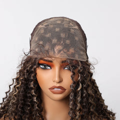 Long 13x6 Lace Synthetic Wigs Dark Brown Highlight Curly Wig for Black Women Natural High Density Daily Use