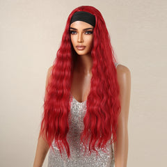 Pure Red Long Wavy Curly Synthetic Wig Heat-Resistant Clip Soft Elastic Cap Real Photo-High Temperature Fiber Water Body Wave
