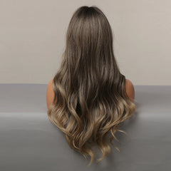 Wigs Synthetic Wig Ombre Blonde Brown Long Wigs Middle Part Hair Daily Natural Wavy Heat Resistant Fiber