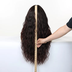 Synthetic Future Fiber Long Red-Brown for Ombre Mixed Stripes Wig Elastic Cap Natural Loose Wavy No Bangs Water Wave Style