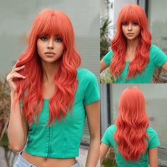 MOQ1 Ombre Blonde Brown Curly Wig Long Wave Hair Wigs with Bangs for White Women Synthetic Wig with Dark Roots Daily Use