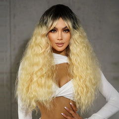 Inventory Fast Shipping Synthetic black hair roots yellow wig matte Deep Wave wig long curly Kinky Curl hair African wigs
