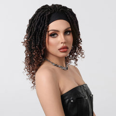 Real Photo African Curly Synthetic Wig Headband Wig Elastic Cap Black Ombre Future Fiber Synthetic Hair Wide Braid Wig Style