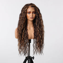 13*6 Lace Wig High Temperature Fiber Wig African Curly Matte Soft Durable Handmade Lace Real Photo Brown Stripe