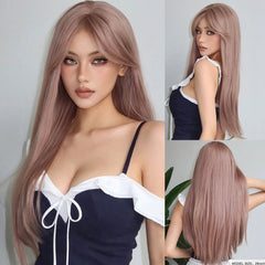 Fast Delivery Long Burgundy Straight Synthetic Heat Resistant Wigs with Bangs Ombre Wine Red Wig for Women Afro