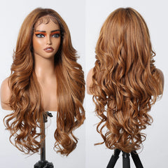 Synthetic Future Fiber 13*6 HD Lace Wig Soft Super African Curly Wig High Density Dark Brown Mixed Brown Golden Ombre Wig