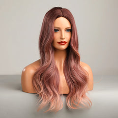 Wigs Synthetic Wig Ombre Pink Orange Long Wigs Middle Part Hair Daily Natural Wavy Heat Resistant Fiber for Women