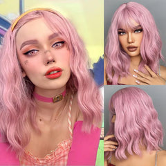 Dark Purple Synthetic Wigs Short BoBo Deep Curly Wig with Bangs for Women colored wig
