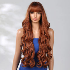 32 Inch Stock Heat Resistant Fiber Wig Red Brown Layered Large Wave Curly Synthetic Wig Curly Hair Matte High Density Suitable