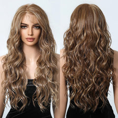13*6 Synthetic Lace Front Wigs Brown with Blonde Highlight Lace Wigs with Baby Hair for Afro Women Daily Heat Resistant