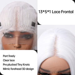 Future Fiber 32inch T-shaped Lace Front Wig Soft and Smooth White Silver Lace Wig Closed Cap Real Photo