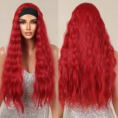 Pure Red Long Wavy Curly Synthetic Wig Heat-Resistant Clip Soft Elastic Cap Real Photo-High Temperature Fiber Water Body Wave