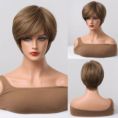 Red-brown Burgundy Short Hair Pixie bob Synthetic Wig Layered Bangs High Temperature Resistant Fiber Women's Style Real Photo