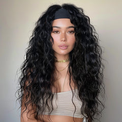 Real Photo African Curly Natural Water Wig Elastic Head Black Heat-resistant Future Fiber Synthetic Hair Loose Body Wave Style