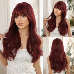 Dark Brown Kinky Curly Wave Mixed Blonde Synthetic Wigs with Bangs Deep Wave Long Hair Wig for Women