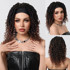 Real Photo African Curly Synthetic Wig Headband Wig Elastic Cap Black Ombre Future Fiber Synthetic Hair Wide Braid Wig Style