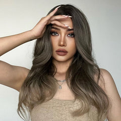 Inventory delivery Long Wavy Hair Wig Ombre Brown to Blonde Daily Natural Synthetic Wig for Women Heat Resistant Fiber