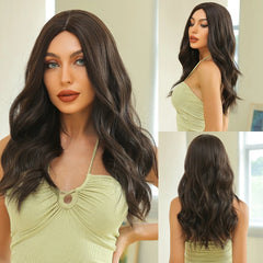 MOQ1 Long Light Golden Body Wave Synthetic Wigs Middle Part Blonde Curly Wig High Quality Soft Hair