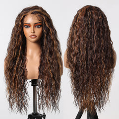 13*6 Lace Wig High Temperature Fiber Wig African Curly Matte Soft Durable Handmade Lace Real Photo Brown Stripe