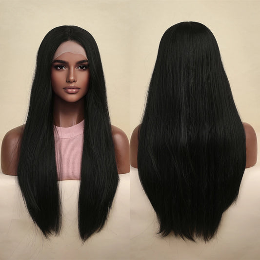 Japan Synthetic T-part Lace Wigs Long Wavy Mixed Ombre Brown to Black Wig Fashion Part Natural Hair Wig for Women