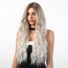 Fully Stocked Blonde White Ombre Natural Curly Hair Synthetic Chemical Fiber Wig No Bangs Wig Matte High Density Live Photo