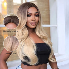 Heat Resistant Fiber Long Wig Blonde Ombre Natural Curly Hair Synthetic Wig Curly Hair Matte High Density Live Photo No Bangs
