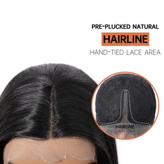 High Quality 32inch T-shaped Future Fiber Lace Front Wig Soft and Smooth Black Lace Wig Real Photo