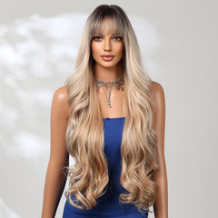 34 Inch Stock Heat Resistant Fiber Wig Blonde Layered Big Wave Super Long Curly Synthetic Wig Curly Hair Matte High Density
