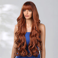 32 Inch Stock Heat Resistant Fiber Wig Red Brown Layered Large Wave Curly Synthetic Wig Curly Hair Matte High Density Suitable