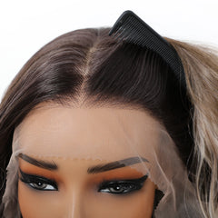 Futura Fiber 13x6 Lace Synthetic Wig Black with Silver Strands Mixed White Stripes Soft High Density Real Video Heat Resistant