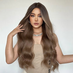 Wigs  Long Wavy Wigs No Bangs Light Brown Middle Part Hair Daily for Women loose wave wig