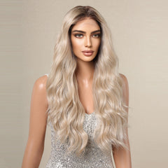 Japan Fiber 13*4 Lace Frontal Blonde Synthetic Wig Long Ombre Blonde Wave Lace Wig for Women Natural Hairline Wig