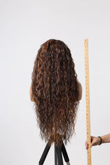 13*6 Lace Wig High Temperature Fiber Wig African Curly Matte Soft Durable Handmade Lace Real Photo Brown Stripe