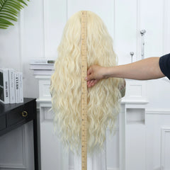 Synthetic Fiber Long Curly Wig with Elastic Cap Natural Blonde Loose Waves No Bangs Sea Wave Style Heat-resistant Wig