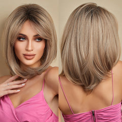 Outlet Synthetic Bob Short Hair with Bangs Straight Black Brown Natural Color Rose Net Wig Heat Resistant