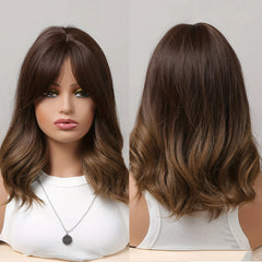 Fully Stocked Pure Black Ombre Medium Length Synthetic Wig With Bang Wig Curly Natural Wig Durable and Smooth Scene Photo