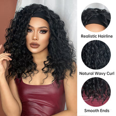 Real Photo African Curly Natural Wave Water Wig Elastic Head Black Heat-resistant Breathable Synthetic Hair Future Fiber