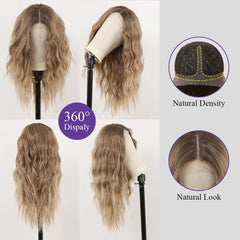 Japan fiber Curly Hair Ombre Blonde Synthetic Lace Frontal Wigs for Women Long Loose Wave 13x1 T Part Lace Wigs Natural