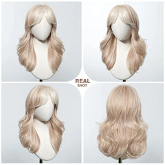 Fully Stocked Pure Black Ombre Medium Length Synthetic Wig With Bang Wig Curly Natural Wig Durable and Smooth Scene Photo