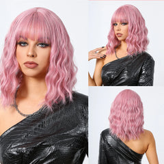 Stock Enough Blonde White Ombre Medium Length Synthetic Wig With Bang Wave Wig Curly Natural Wig Durable Smooth Live Photos